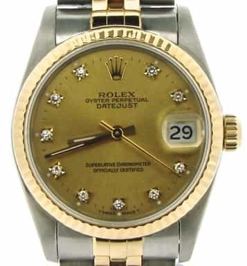 Mid Size Rolex Two-Tone 18K/SS Datejust Champagne Diamond 68273 (SKU N581297NMT)