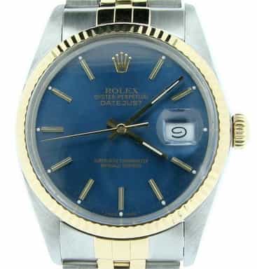 Mens Rolex 2Tone 18K/SS Datejust Blue Dial Watch 16013 (SKU R510340NMT)