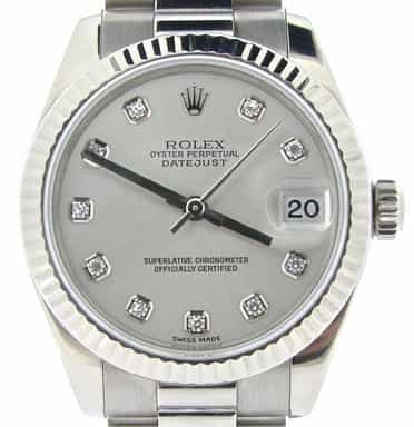 Mid Size Rolex 18K White Gold Datejust President Diamond 178279 (SKU Y904507NMT)