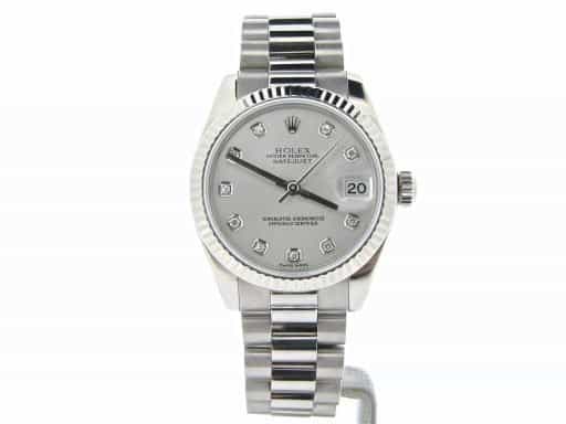 Mid Size Rolex 18K White Gold Datejust President Diamond 178279 (SKU Y904507NMT)