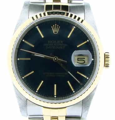 Mens Rolex Two-Tone 18K/SS Datejust Black  16233 (SKU R788875NBCMT)