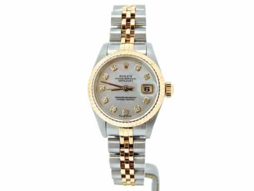 Ladies Rolex 2Tone Datejust Watch 69173 Factory White MOP Diamond Dial (SKU U139203NMT)