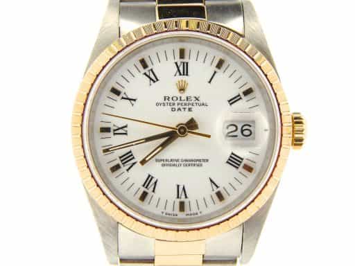 Mens Rolex Date Two-Tone Watch Ref. 15223 White Roman (SKU N435477NMT)