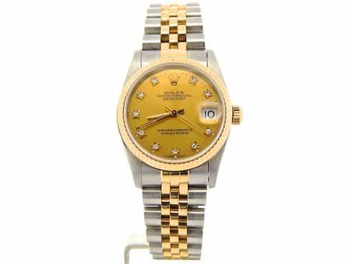Mid Size Rolex Two-Tone 18K/SS Datejust Champagne Diamond 68273 (SKU R511237NMT)