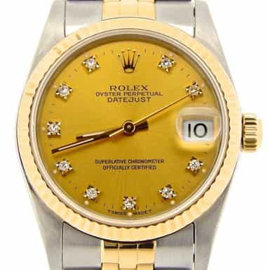Mid Size Rolex Two-Tone 18K/SS Datejust Champagne Diamond 68273 (SKU R511237NMT)