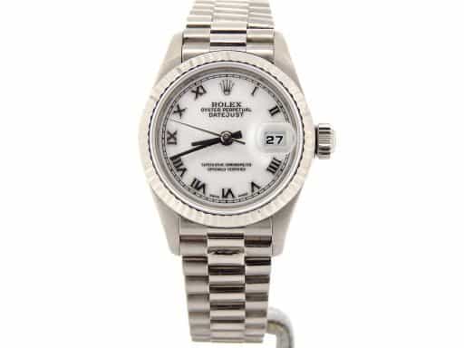 Ladies Rolex 18K White Gold Datejust President White Roman 69179 (SKU A158775NMT)