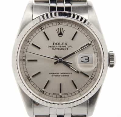 Mens Rolex Stainless Steel Datejust Watch 16234 with Silver Dial (SKU R883990NMT)