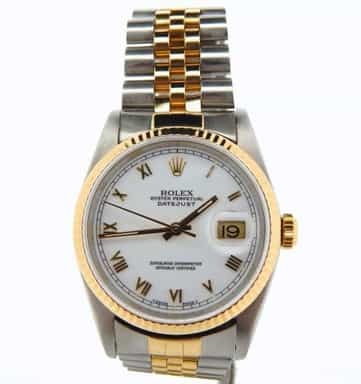 Mens Rolex Two-Tone 18K/SS Datejust White Roman 16233 (SKU X326855NBCMT)