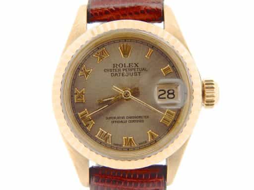 Ladies Rolex 18K Yellow Gold Datejust Gray, Slate Roman 6917 (SKU 3172168NBRNMT)
