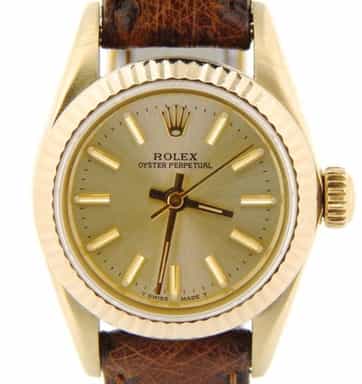 Ladies Rolex 14K Yellow Gold Oyster Perpetual Champagne  67197 (SKU 9039078NBRNCMT)