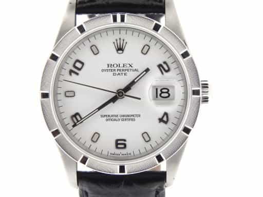 Mens Rolex Stainless Steel Date White Arabic 15210 (SKU X597399NBLKMT)