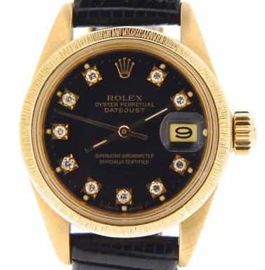 Ladies Rolex 18K Yellow Gold Datejust Black Diamond 6927 (SKU 6520535NBLKMT)