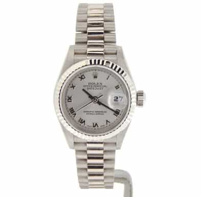 Ladies Rolex 18K White Gold Datejust President Silver Roman 69179 (SKU A811688NMT)