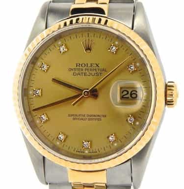 Mens Rolex Two-Tone 18K/SS Datejust Champagne Diamond 16233 (SKU T630703NBCMT)