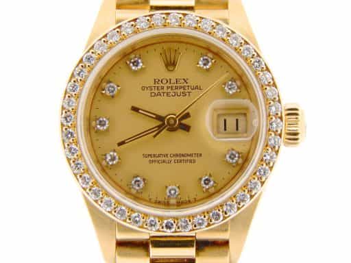 Ladies Rolex 18K Yellow Gold Datejust President Crown Collection Diamond 69138 (SKU 9584707NMTP)