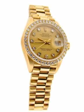 Ladies Rolex 18K Yellow Gold Datejust President Crown Collection Diamond 69138 (SKU 9584707NMTP)