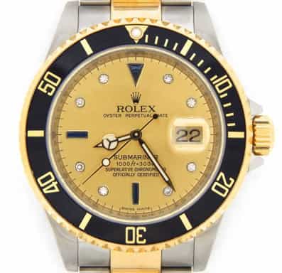 Mens Rolex Two-Tone Submariner Champagne Diamond 16613T (SKU M453566NNMT)