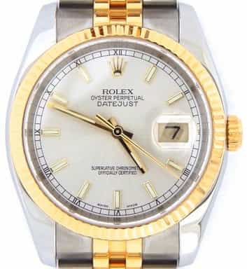 Mens Rolex Two-Tone 18K/SS Datejust Silver 116233 (SKU F493178SNBCMT)