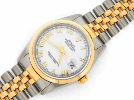 Mens Rolex Two-Tone 18K/SS Datejust White Roman 16203 (SKU K101218JMT)