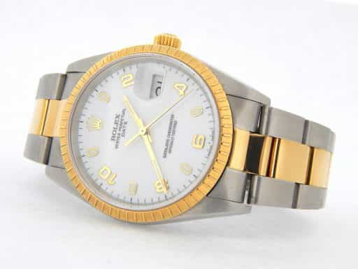 Mens Rolex Two-Tone 18K/SS Date White Arabic 15223 (SKU K722920MT)