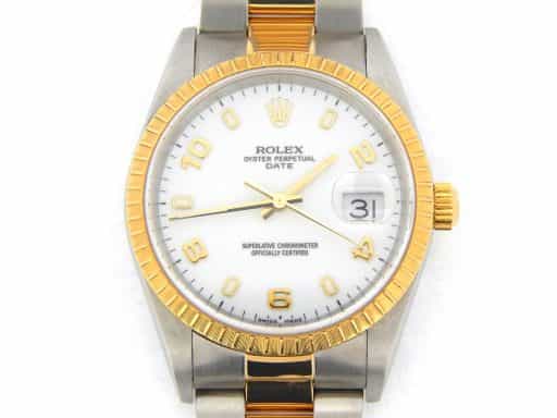 Mens Rolex Two-Tone 18K/SS Date White Arabic 15223 (SKU K722920MT)