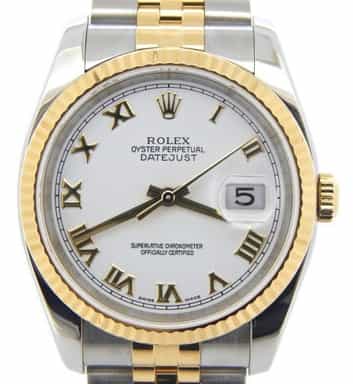 Mens Rolex Two-Tone 18K/SS Datejust White Roman 116233 (SKU D376809MT)