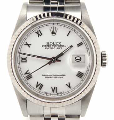 Mens Rolex Stainless Steel Datejust White Roman 16234 (SKU S177557NMT)