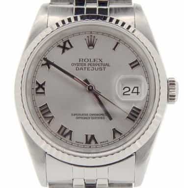 Mens Rolex Stainless Steel Datejust Watch Ref. 16234 Silver Roman (SKU L884885NMT)