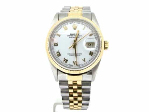 Mens Rolex Two-Tone 18K/SS Datejust White Roman 16233 (SKU T592568ABCMT)