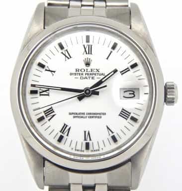 Mens Rolex Stainless Steel Date White Roman 15000 (SKU 9204150MT)
