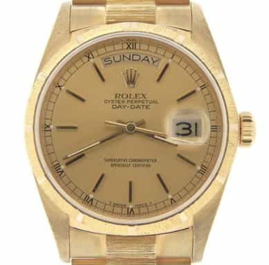 Mens Rolex 18K Gold Day-Date President Bark FInish Watch Ref. 18078 (SKU 8766037BMT)