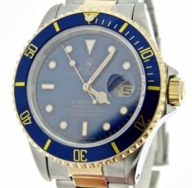 Mens Rolex Two-Tone 18K/SS Submariner Blue  16613 (SKU S459543BCMT)