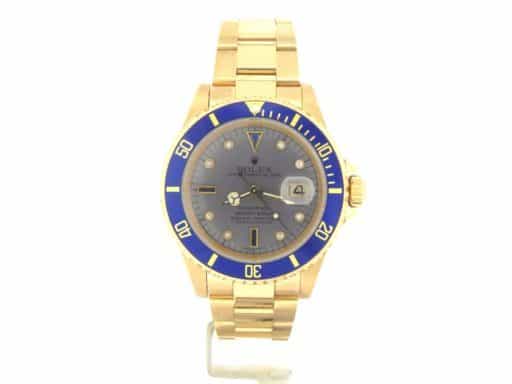 Mens Rolex 18K Yellow Gold Submariner Slate Diamond Blue 16618 (SKU A688645NNMT)