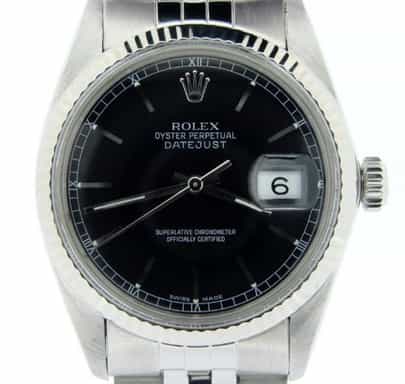 Mens Rolex Stainless Steel Datejust Black 16014 (SKU B635606NMT)