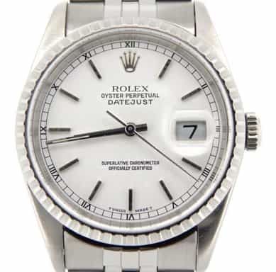 Mens Rolex Stainless Steel Datejust White 16220 (SKU BE373429NAJMT)