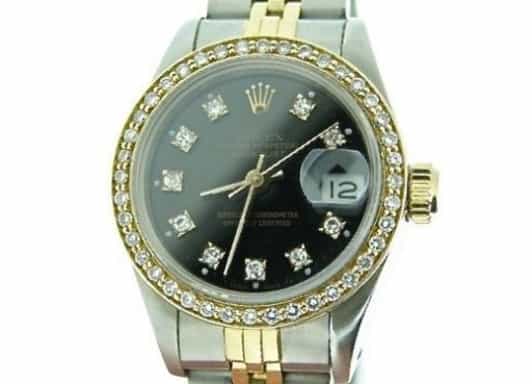 Ladies Rolex Two-Tone 18K/SS Datejust Black Diamond 69173 (SKU 69173BLDDMT)