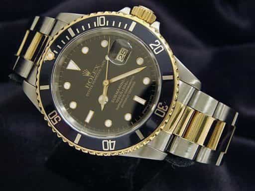 Mens Rolex Two-Tone Submariner Watch Black 16613 (SKU 16613BLACKMT)
