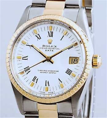 Mens Rolex Two-Tone 18K/SS Date White Roman 15223 (SKU L5223111MT)