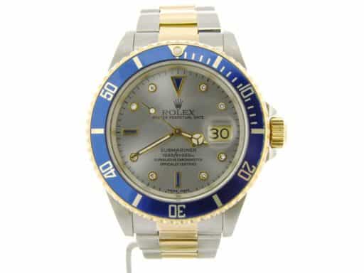 Mens Rolex Two-Tone Submariner Factory Serti Diamond 16613 (SKU S196437NNMT)