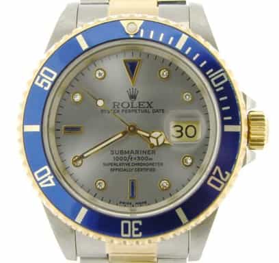 Mens Rolex Two-Tone Submariner Factory Serti Diamond 16613 (SKU S196437NNMT)