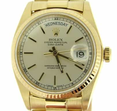 Mens Rolex 18K Gold Day-Date President Silver  18038 (SKU 18038SDDMT)