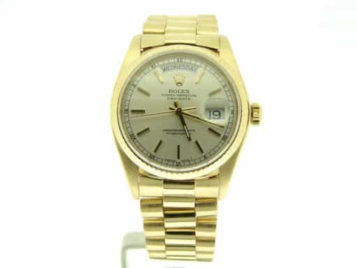 Mens Rolex 18K Gold Day-Date President Silver  18038 (SKU 18038SDDMT)