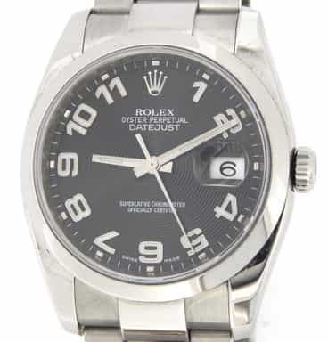 Mens Rolex Stainless Steel Datejust Black Arabic 116200 (SKU 116200BLKMT)