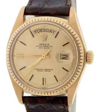 Mens Rolex 18K Gold Day-Date Watch with Gold Linen Dial 1803 (SKU 3594606NMTB)