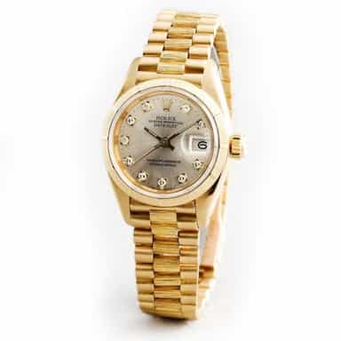 Ladies Rolex 18K Yellow Gold Datejust President Silver Diamond 69278 (SKU 69278DJMT)