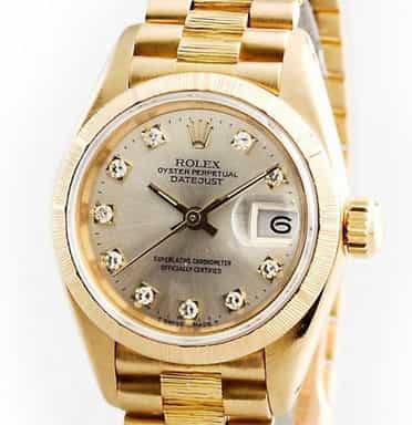 Ladies Rolex 18K Yellow Gold Datejust President Silver Diamond 69278 (SKU 69278DJMT)