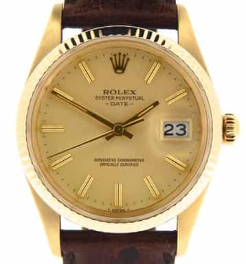Mens Rolex 14K Yellow Gold Date Champagne 15037 (SKU 7108922NBRNBMT)