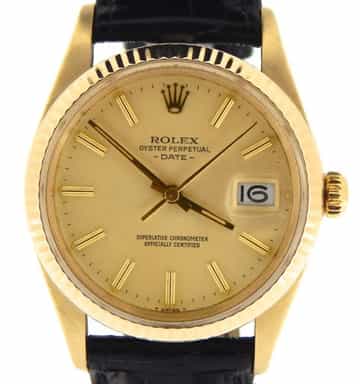 Mens Rolex 14K Yellow Gold Date Champagne 15037 (SKU 7108922NBLKBMT)