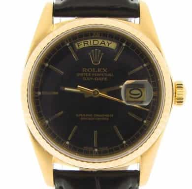 Mens Rolex 18K Gold Day-Date Watch with Black Dial 18038 (SKU B5611003NMT)