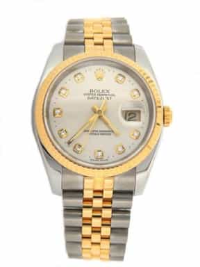 Mens Rolex Two-Tone 18K/SS Datejust Silver Diamond 116233 (SKU F493178SDNBCMT)